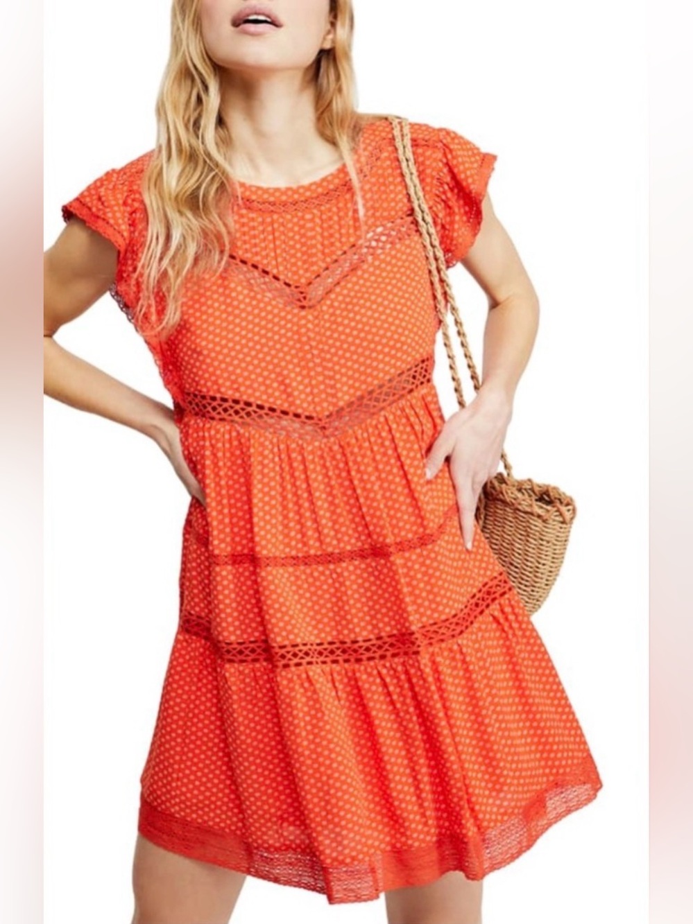 FREE PEOPLE || Retro Kitty Tangerine Orange Mini Dress. Sz. XS